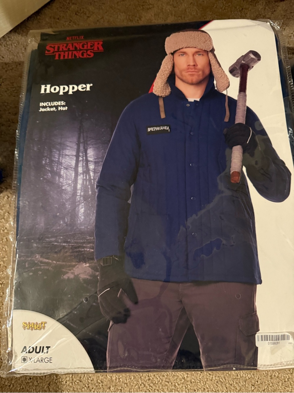 Netflix Stranger Things Hopper Costume Adult xl Jacket Hat Spirit Halloween new